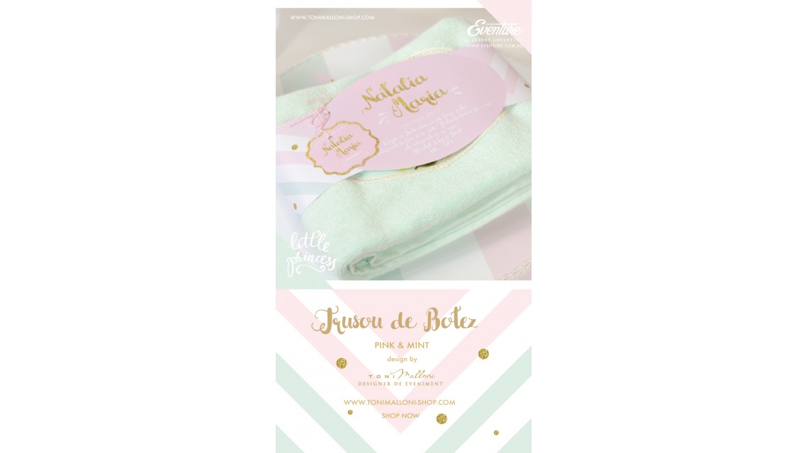 Trusou de botez pentru fete sau baieti modern, Pink & Mint 10